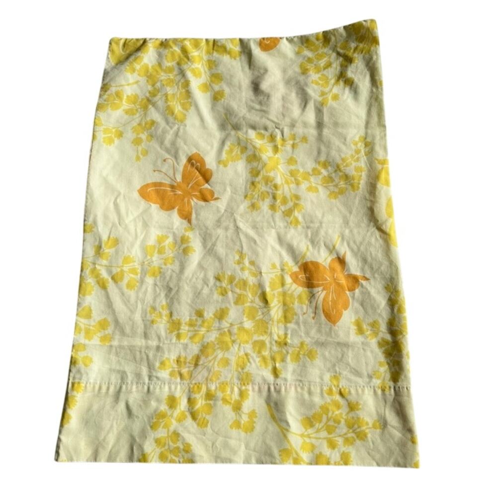Vintage Pillowcase Standard Size Yellow Orange Floral Butterfly MCM 70s